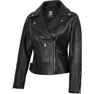 imageBlingsoul Asymmetrical Lambskin Leather Jacket Women  Stylish Womens Leather JacketsBari  Black