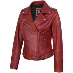 imageBlingsoul Asymmetrical Lambskin Leather Jacket Women  Stylish Womens Leather JacketsMargaret  Red Jacket