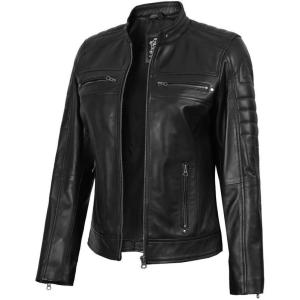 imageBlingsoul Cafe Racer Leather Jacket Womens  Real Lambskin Leather Jackets for WomenCafe Racer  Black Jacket