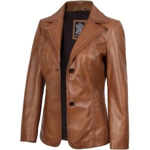 imageBlingsoul Leather Blazer Jacket Women  Leather Coats for WomenSurrey  Tan Jacket