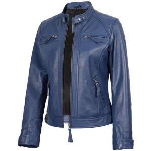 imageBlingsoul Leather Jacket Women  Quilted Cafe Racer Style Womens Leather JacketsDiamond1  Blue Jacket