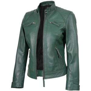 imageBlingsoul Leather Jacket Women  Quilted Cafe Racer Style Womens Leather JacketsDiamond1  Green Jacket