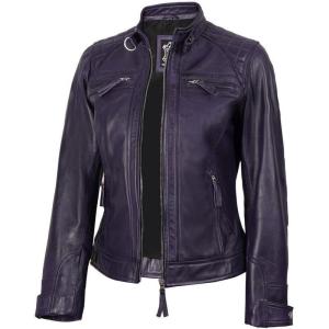 imageBlingsoul Leather Jacket Women  Quilted Cafe Racer Style Womens Leather JacketsDiamond1  Purple Jacket