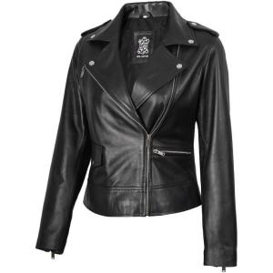 imageBlingsoul Leather Jacket Women  Real Lambskin Leather Asymmetrical Style Leather Jackets For WomensAmber  Black