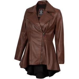 imageBlingsoul Leather Jackets For Women  Real Lambskin Womens Leather Peplum JacketClarissa Peplum  Cognac Jacket