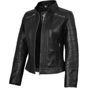 imageBlingsoul Real Leather Jacket For Women Womens Stand Collar Style Leather JacketsBlack  Bergamo Jacket