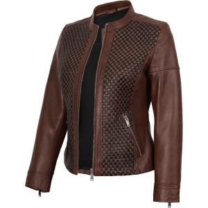 imageBlingsoul Real Leather Jacket For Women Womens Stand Collar Style Leather JacketsMaude  Brown Jacket