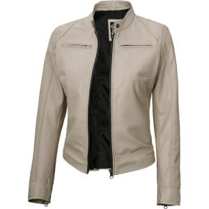 imageBlingsoul Real Leather Jacket Women  Cafe Racer Style Womens Leather JacketsDodge  Beige Jacket