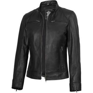 imageBlingsoul Real Leather Jacket Women  Cafe Racer Style Womens Leather JacketsDodge  Black Jacket