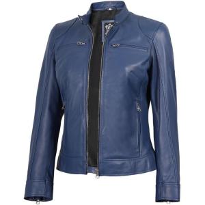 imageBlingsoul Real Leather Jacket Women  Cafe Racer Style Womens Leather JacketsDodge  Blue Jacket