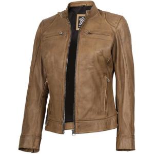 imageBlingsoul Real Leather Jacket Women  Cafe Racer Style Womens Leather JacketsDodge  Camel Jacket