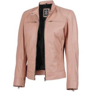 imageBlingsoul Real Leather Jacket Women  Cafe Racer Style Womens Leather JacketsDodge  Light Pink Jacket