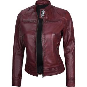 imageBlingsoul Real Leather Jacket Women  Cafe Racer Style Womens Leather JacketsDodge  Maroon Wax Jacket