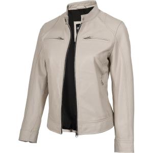 imageBlingsoul Real Leather Jacket Women  Cafe Racer Style Womens Leather JacketsDodge  Off White Jacket