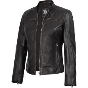 imageBlingsoul Real Leather Jacket Women  Cafe Racer Style Womens Leather JacketsDodge  Ruboff Jacket