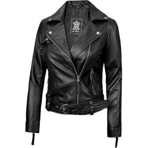 imageBlingsoul Womens Real Leather Jacket  Asymmetrical Leather Jackets for WomenAngela  Black Jacket