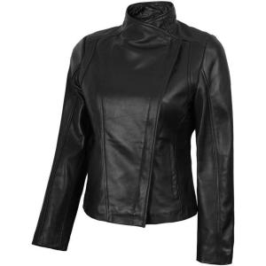 imageBlingsoul Womens Real Leather Jacket  Asymmetrical Leather Jackets for WomenBlack  Arezzo Jacket