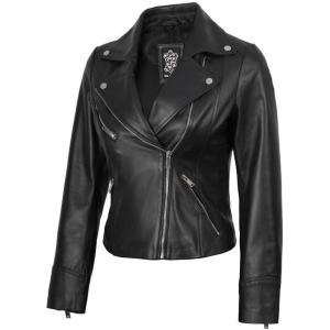 imageBlingsoul Womens Real Leather Jacket  Asymmetrical Leather Jackets for WomenBlack  Ninfa Jacket