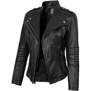 imageBlingsoul Womens Real Leather Jacket  Asymmetrical Leather Jackets for WomenMonica  Black Jacket