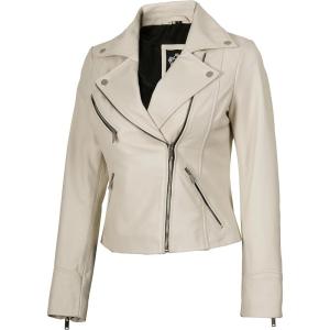 imageBlingsoul Womens Real Leather Jacket  Asymmetrical Leather Jackets for WomenNinfa  Off White Jacket