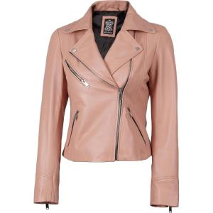 imageBlingsoul Womens Real Leather Jacket  Asymmetrical Leather Jackets for WomenNinfa  Pink Jacket