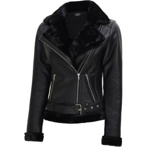 imageBlingsoul Womens Leather Sherpa Jacket  Real Leather Winter Jackets for WomenAgns  Black Leather Jacket