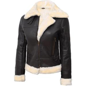 imageBlingsoul Womens Leather Sherpa Jacket  Real Leather Winter Jackets for WomenBrown  Frances Shearling Jacket