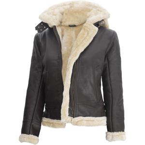 imageBlingsoul Womens Leather Sherpa Jacket  Real Leather Winter Jackets for WomenBrown  Marilyn Shearling Jacket