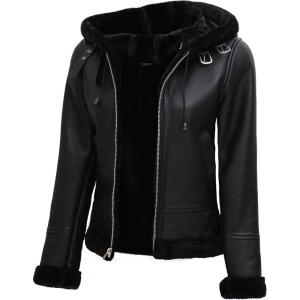 imageBlingsoul Womens Leather Sherpa Jacket  Real Leather Winter Jackets for WomenGrace  Black Jacket