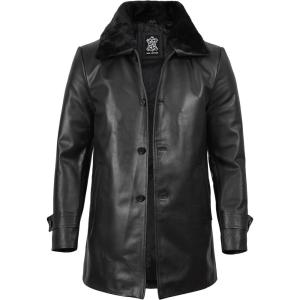 imageBlingsoul Black Car Coat Men  Winter Shearling Long Leather Jackets For MenBlack  Delta Shearling Coat