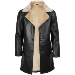 imageBlingsoul Black Car Coat Men  Winter Shearling Long Leather Jackets For MenBlackBeige  Turlock Shearling Coat