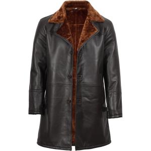 imageBlingsoul Black Car Coat Men  Winter Shearling Long Leather Jackets For MenBlackBrown  Turlock Shearling Coat