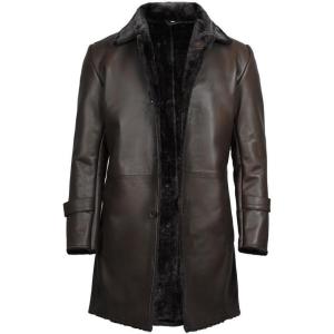 imageBlingsoul Black Car Coat Men  Winter Shearling Long Leather Jackets For MenDark Brown  Chandler Shearling Coat
