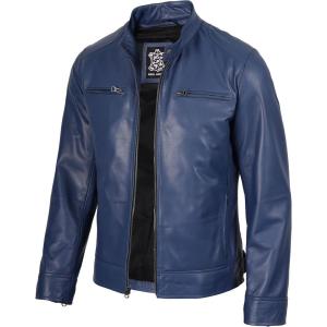 imageBlingsoul Leather Jackets For Men  Real Lambskin Motorcycle Style Mens Leather JacketDodge  Blue Jacket