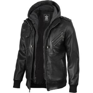 imageBlingsoul Mens Leather Jacket Detachable Hooded Black Leather Jackets For MenBlack  Ferndale Jacket