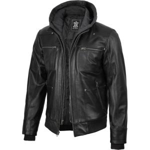 imageBlingsoul Mens Leather Jacket Detachable Hooded Black Leather Jackets For MenJeffery  Black Leather Jacket