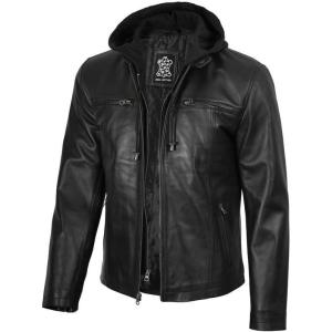 imageBlingsoul Mens Leather Jacket Detachable Hooded Black Leather Jackets For MenJonathan Hooded  Black Jacket