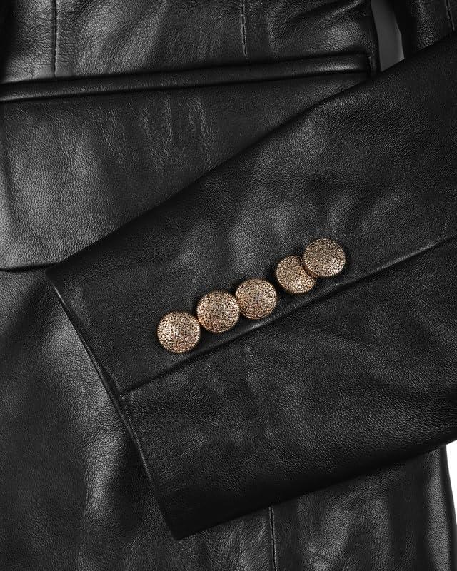 imageBlingsoul Leather Blazer Jacket Women  Double Breasted Leather Coats For WomenKinley  Black Blazer Jacket