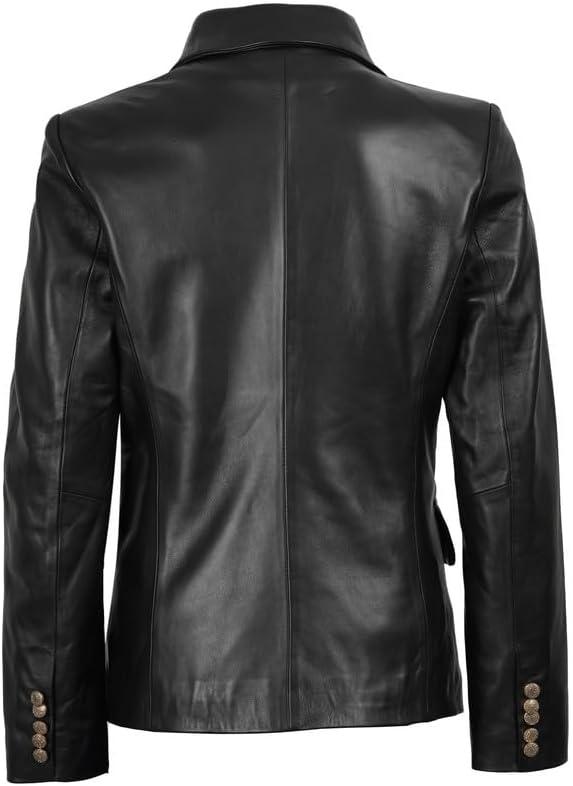 imageBlingsoul Leather Blazer Jacket Women  Double Breasted Leather Coats For WomenKinley  Black Blazer Jacket