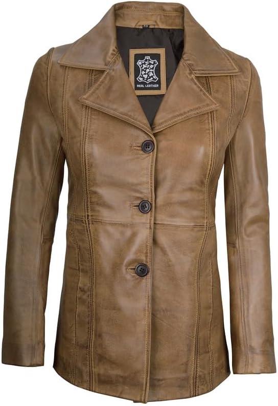 imageBlingsoul Leather Blazer Jacket Women  Leather Car Coats For WomenBitonto  Blazer Camel