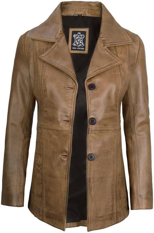 imageBlingsoul Leather Blazer Jacket Women  Leather Car Coats For WomenBitonto  Blazer Camel