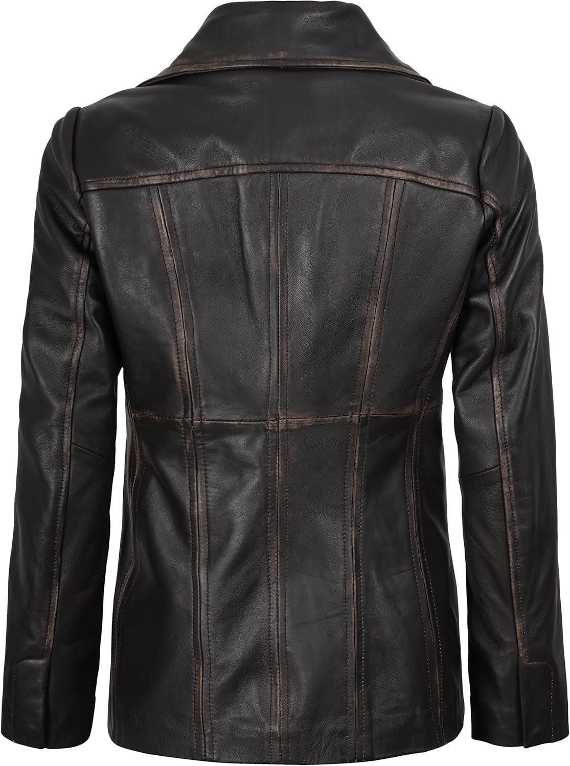 imageBlingsoul Leather Blazer Jacket Women  Leather Car Coats For WomenBitonto  Blazer Dark Brown