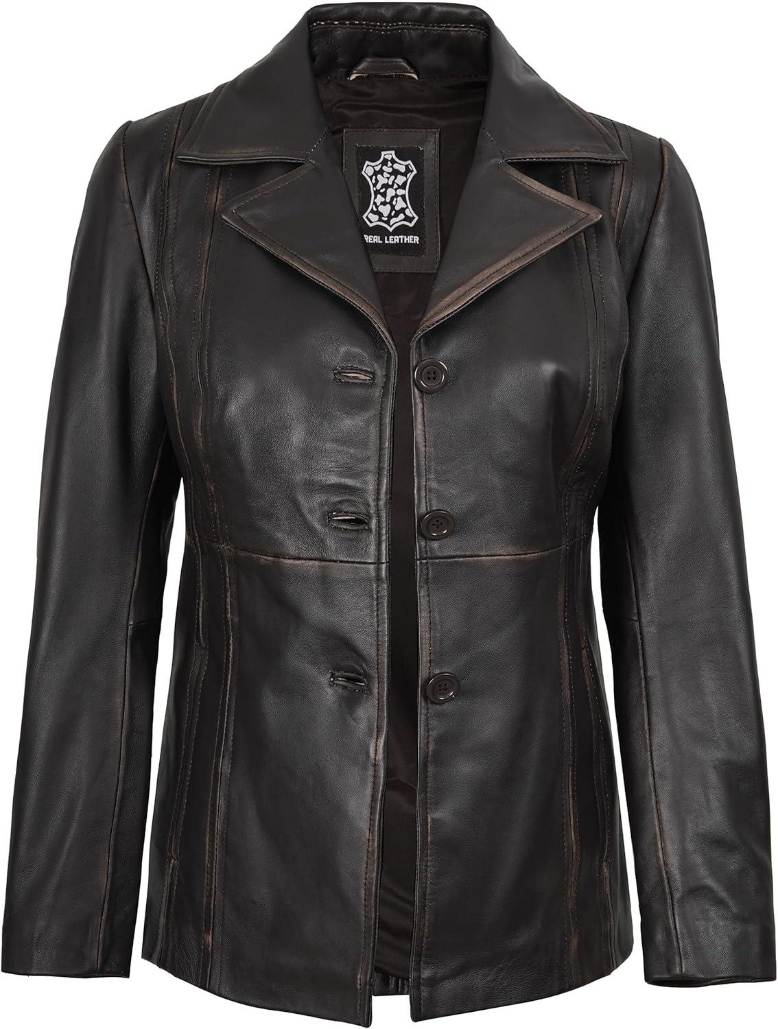 imageBlingsoul Leather Blazer Jacket Women  Leather Car Coats For WomenBitonto  Blazer Dark Brown