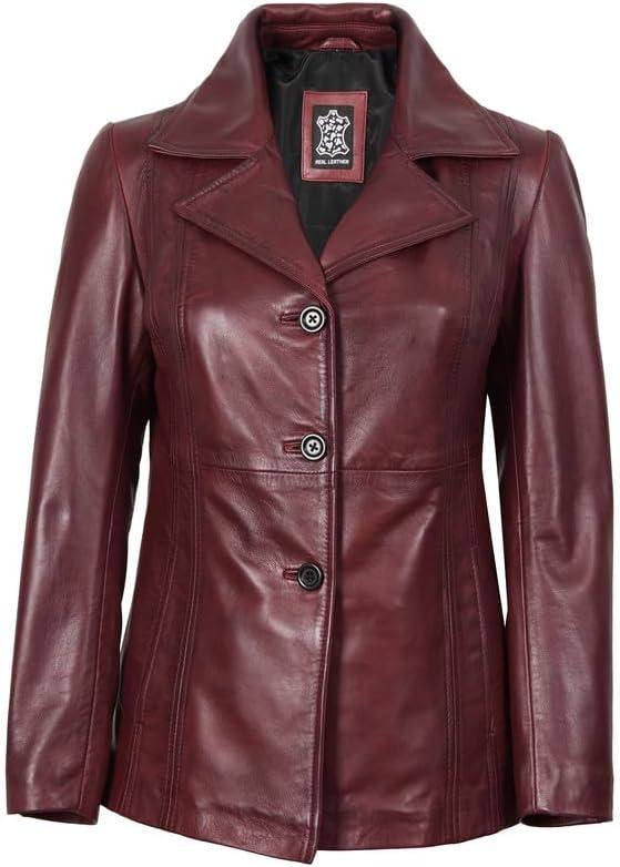 imageBlingsoul Leather Blazer Jacket Women  Leather Car Coats For WomenBitonto  Blazer Maroon