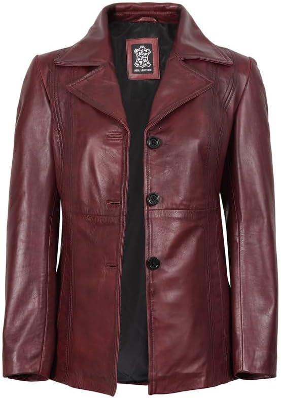 imageBlingsoul Leather Blazer Jacket Women  Leather Car Coats For WomenBitonto  Blazer Maroon