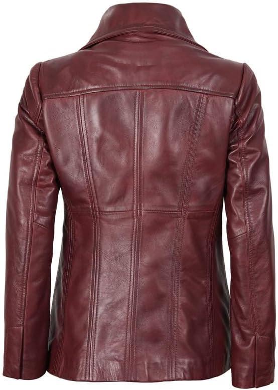 imageBlingsoul Leather Blazer Jacket Women  Leather Car Coats For WomenBitonto  Blazer Maroon