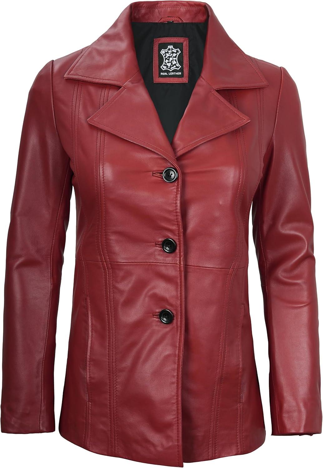 imageBlingsoul Leather Blazer Jacket Women  Leather Car Coats For WomenBitonto  Blazer Red