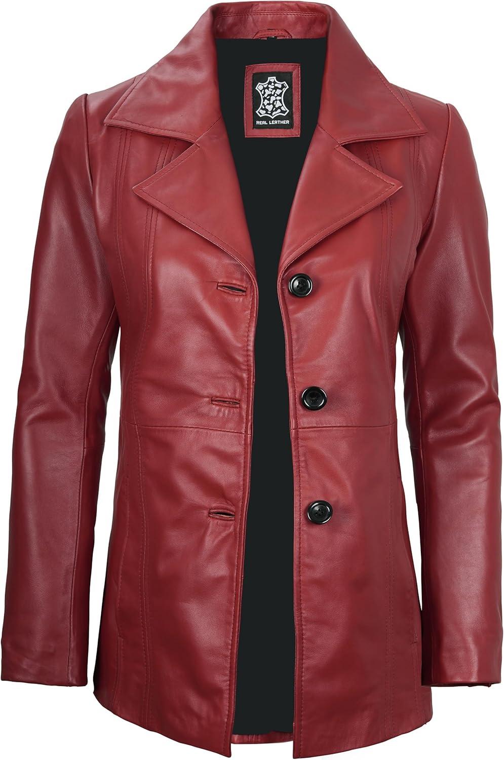 imageBlingsoul Leather Blazer Jacket Women  Leather Car Coats For WomenBitonto  Blazer Red