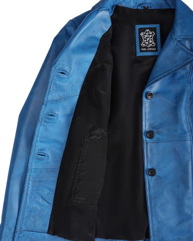 imageBlingsoul Leather Blazer Jacket Women  Leather Car Coats For WomenBitonto  Blazer Sky Blue Wax