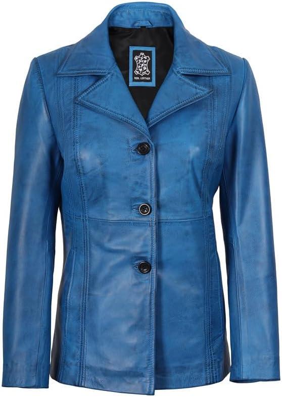 imageBlingsoul Leather Blazer Jacket Women  Leather Car Coats For WomenBitonto  Blazer Sky Blue Wax